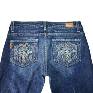 Paige VTG Y2K Bootcut Jeans Sz.28 Blue Low Rise Embroidered 5 Pocket Dark Wash